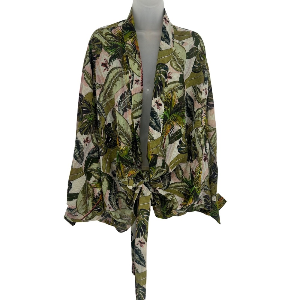 Z&L Kimono Women One Size Tropical Palm Leaf Tie Front Resort Vacation Beachwear